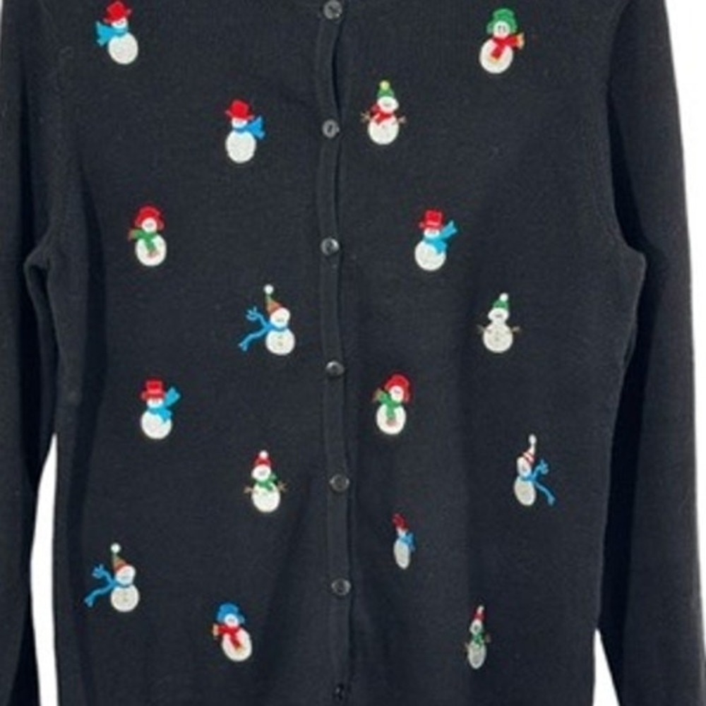 NEW!!"CHRISTMAS SNOWMAN" Blk, Button Up Sweater,Embroidere,Winter,Ofiicewear,